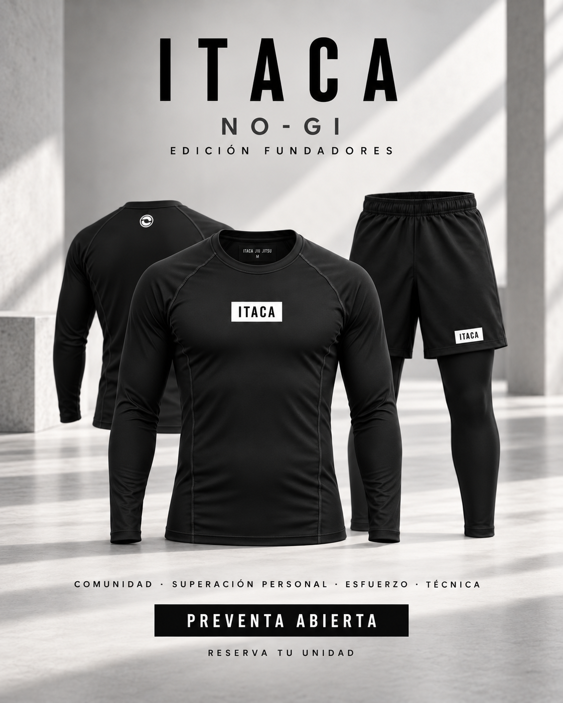 Rashguard y short No-Gi negros Ítaca de la Edición Fundadores